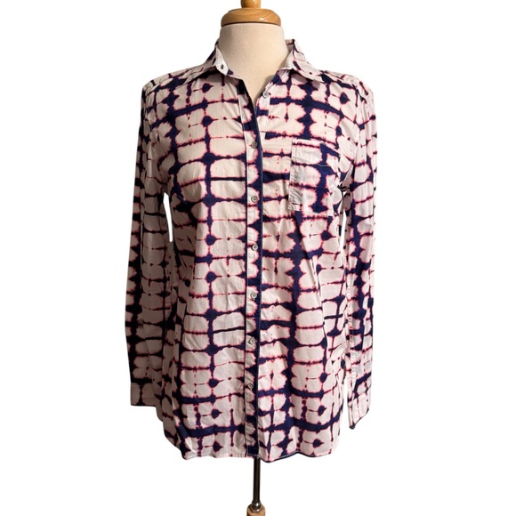 STYLUS Tops - STYLUS Women's Navy and Pink Tie Dye Button Down Shirt size Medium
